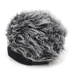 Creative mesh baseball cap with grey curly wig hair and adjustable back strap