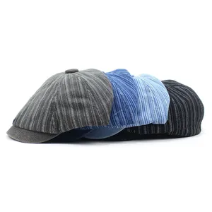 Vintage striped newsboy caps in four colors featuring retro denim and ivy style design