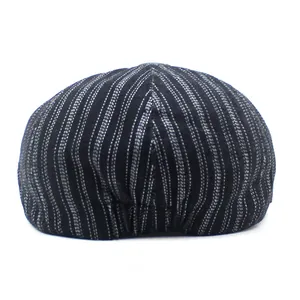 Classic striped denim newsboy cap with a vintage silhouette and premium texture