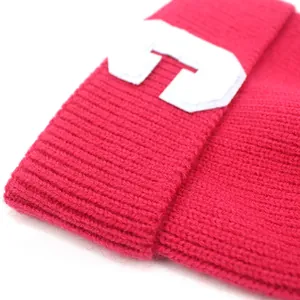Rose red knit beanie with white letter C patch in classic American vintage college style