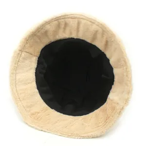 Chapeau bob d'hiver en peluche beige avec doublure noire épaisse pour protection vent