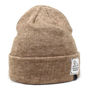 Dames Warme Gebreide Muts Imitatie Kasjmier Zachte Cuffed Skull Cap Met Love Pet Patch D-Ring Winter Outdoor Mode Hoofddeksel