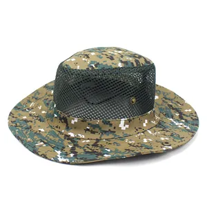 Breathable digital camo boonie hat with mesh panels and side snap buttons for men