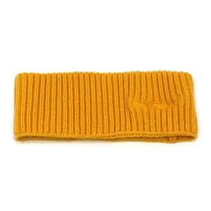 Women's yellow knitted winter headband with MAISONPRINCE embroidery and ribbed texture
