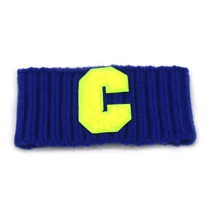 Winter-Strickstirnband in Dunkelblau mit gelbem C-Patch, winddichtes Retro-Sport-Haarband
