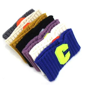 Unisex Strick Stirnband Winter Warm Ohrenschützer Buchstabe C Patch Athletik Sport Haarband Gerippt Acryl Kopfband Für Damen Herren
