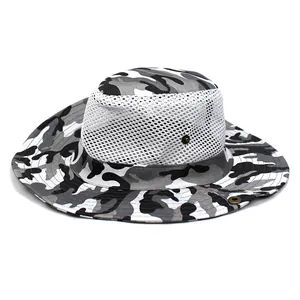 Men Outdoor Camouflage Boonie Hat Wide Brim Sun Protection Breathable Mesh Fishing Hiking Camping Bucket Hat Strap