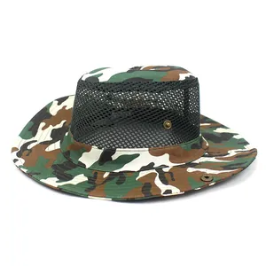 Camo boonie hat with breathable mesh and wide brim for outdoor sun protection