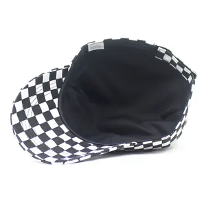 Unisex black and white checkerboard cotton baseball cap with soft inner lining