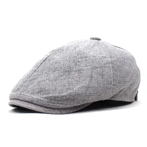 Béret classique gris pour homme en lin de coton respirant sur fond blanc neutre