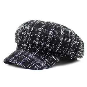 Women Vintage British Style Plaid Newsboy Cap Retro Octagonal Hat Autumn Winter Warm Casual Fashion Flat Cabbie Cap