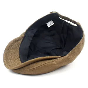 Béret réglable pour homme en coton et lin marron avec texture respirante