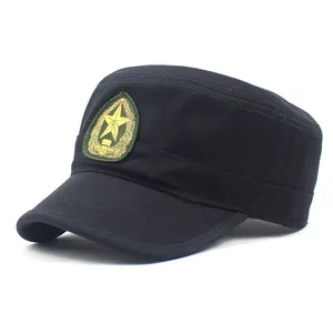 Cotton Flat Top Military Cadet Cap Men Women Star Embroidery Camouflage Outdoor Sun Hat Patrol Cap Army Style Baseball Hat