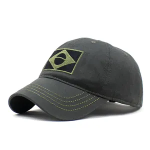 Baumwolle Baseballkappe Herren Damen Bestickter Brasilien Flagge Patch Mode Sonnenhut Tarnung Distressed Washed Outdoor Sport Kappe