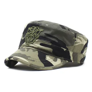 Men Cotton Cadet Cap Camouflage Embroidery Military Style Flat Top Hat Outdoor Sports Golf Sunshade Adjustable Patrol Cap