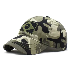 Herren Camouflage Baseball Cap mit Brasilien-Flaggen-Patch aus robuster Baumwolle