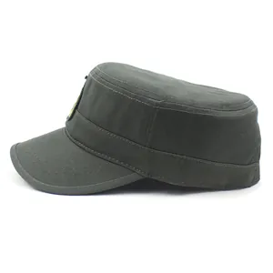 Classic army green cotton cadet cap with reinforced curved brim and embroidery detail