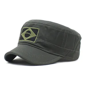 Adjustable Flat Top Military Cadet Cap Cotton Canvas Camouflage Patrol Hat Outdoor Breathable Sun Protection Baseball Cap