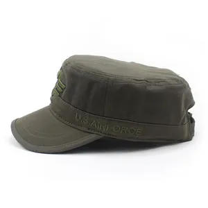 Men's olive green cotton military cadet hat with U.S. Air Force embroidery on the side