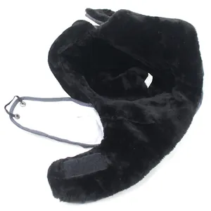 Winter trapper hat with thick faux fur lining and integrated mask for wind protection