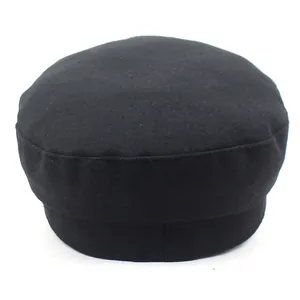 Classic black baker boy hat in wool felt with flat brim for women winter accessory