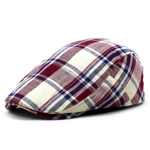 Béret vintage de style britannique à carreaux en tissu de coton respirant pour sport