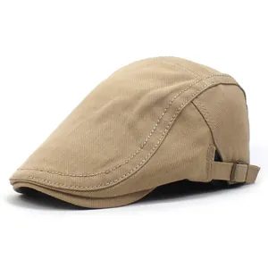 Klassieke kaki katoenen baret voor heren met verstelbare metalen gesp aan de zijkant