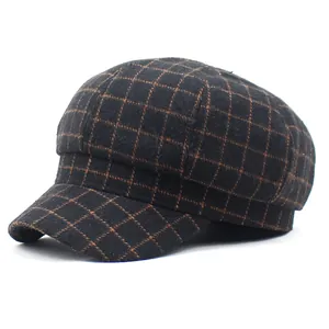 Women's Retro Plaid Newsboy Cap Vintage Octagonal Beret Hat Cotton Blend Plaid Pattern Fall Winter Fashion Cabbie Hat