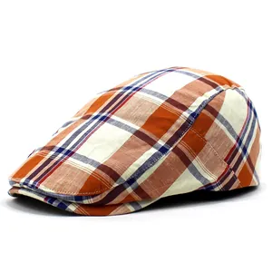 Béret Classique à Carreaux Style Britannique Unisexe Coton Respirant Chapeau Rétro pour Extérieur Décontracté Ajustable