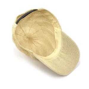 Breathable woven straw baseball cap with adjustable buckle and airy mesh pattern