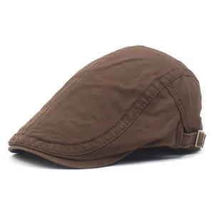 Béret Casquette Plate en Coton Uni Réglable pour Hommes Femmes Vintage Décontracté Couleur Unie Protection Solaire Chapeau