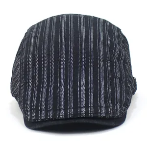 Classic men's navy striped flat cap with vintage retro style on white background