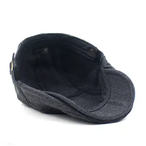 Klassieke donkergrijze katoenen platte pet voor heren met verstelbare riem en twill