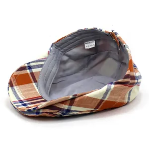 Béret vintage à carreaux orange et bleu marine avec doublure en coton pour femmes et hommes