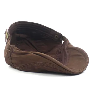 Béret vintage en coton marron pour hommes avec boucles métalliques réglables