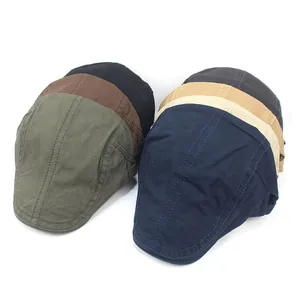 Béret plat en coton pour hommes en plusieurs couleurs avec texture en toile vintage durable