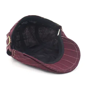 Classic striped burgundy cotton ivy cap with adjustable buckle and soft inner lining