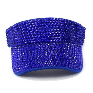Visière pare-soleil bleu roi pour femmes avec strass brillants et design ouvert
