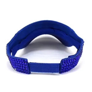 Visière pare-soleil bleu roi pour femmes avec strass brillants et sangle réglable
