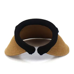 Breathable wide brim straw sun hat with black elastic headband for outdoor UV protection