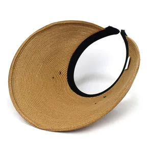 Women's wide brim straw sun hat with open top design and breathable woven texture
