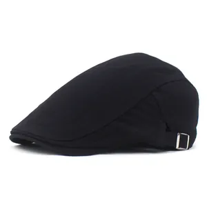 Béret noir classique pour homme en coton avec boucle métallique latérale réglable pour ajustement