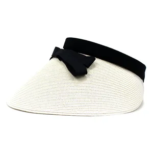 Detail of a straw sun hat featuring a side-view bow and woven texture for summer UV protection