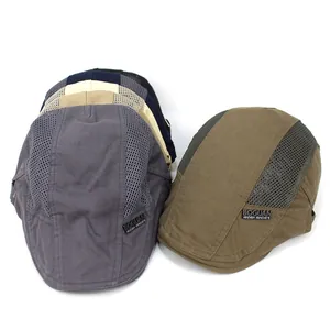 Detail showing various colors of men's mesh beret caps with breathable side panels