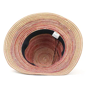 Chapeau de soleil rayé coloré en paille tissée à larges bords pour femmes en été plage