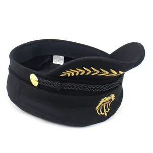 British style flat top military cap with crown embroidery and decorative braided rope