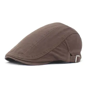 Béret marron pour homme en coton avec boucle réglable et texture de tissu en sergé