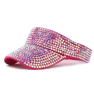 Visière rose rouge ornée de strass brillants pour femme avec protection solaire