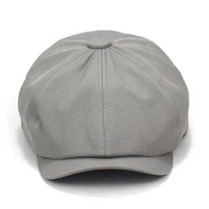 Casquette gavroche classique en coton gris avec panneaux cousus et bouton sur le dessus