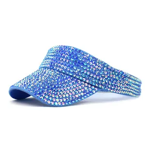 Visière de soleil bleue pour femme avec strass brillants et dégradé de cristaux chic
